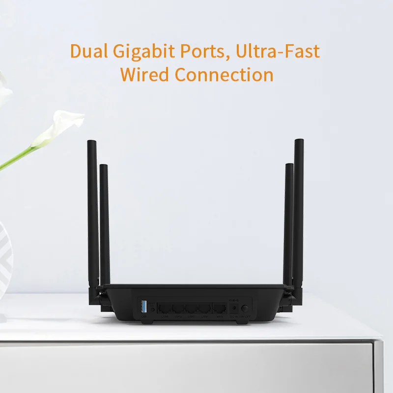 
4-antennas AC1200 Dual Band Gigabit Wi-Fi Mesh Router 2.4GHz 300Mbps and 5GHz 867Mbps Supports 802.11ac/a/n/g/b standards 