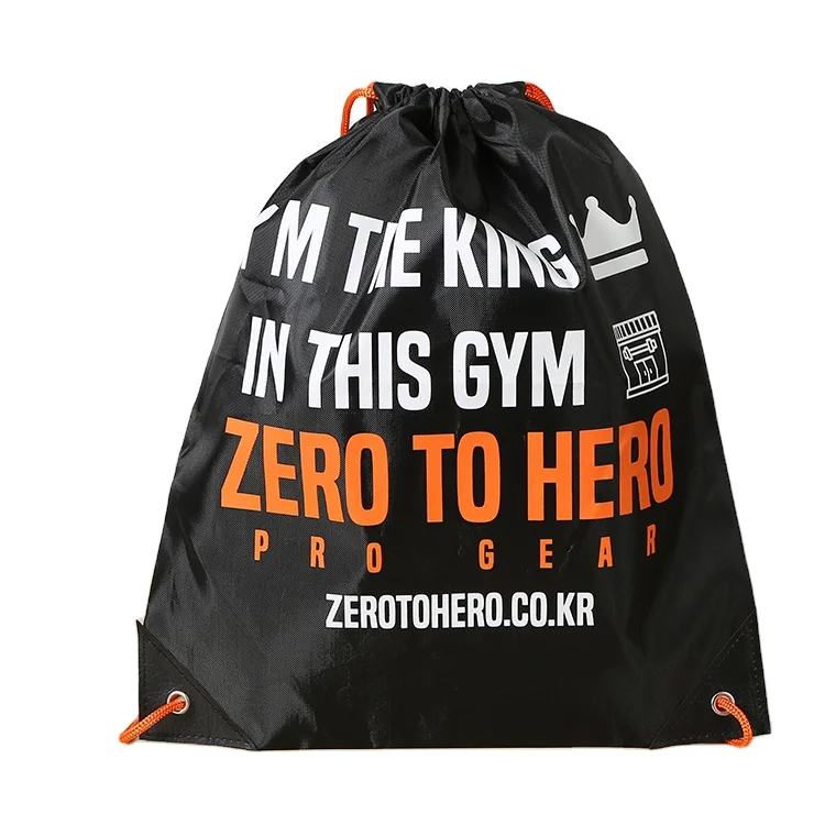 Customized black 420D polyester drawstring bag backpack for promotion Race bag for marathon