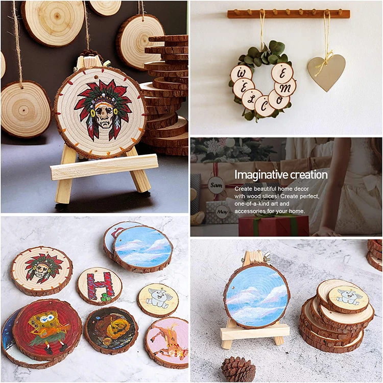 low moq custom cheap high quality natural wood slices coasters diy blank wooden pieces slice arts