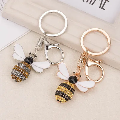 Fashion Rhinestone Jewelry Pendant Gifts Insect Keyring Lovely Bee Keychain Diamond Bee Keychain for Women