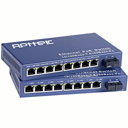 Best price China factory Apttek 8 port Fiber Optic Ethernet Switch with 8PCS poe UTP ports
