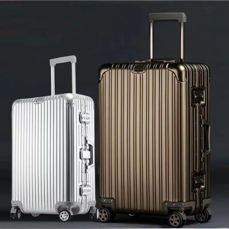 Wholesale factory customized  aluminium luggage suitcase  set metal trolley bags  26 inch 29 inch  4 spinner wheels case
