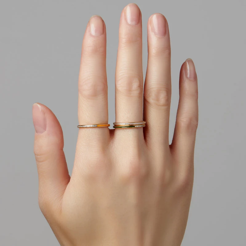 Minimalist Design 925 Sterling Silver Neon Colorful and Sparkle CZ Enamel Statement Ring For Women