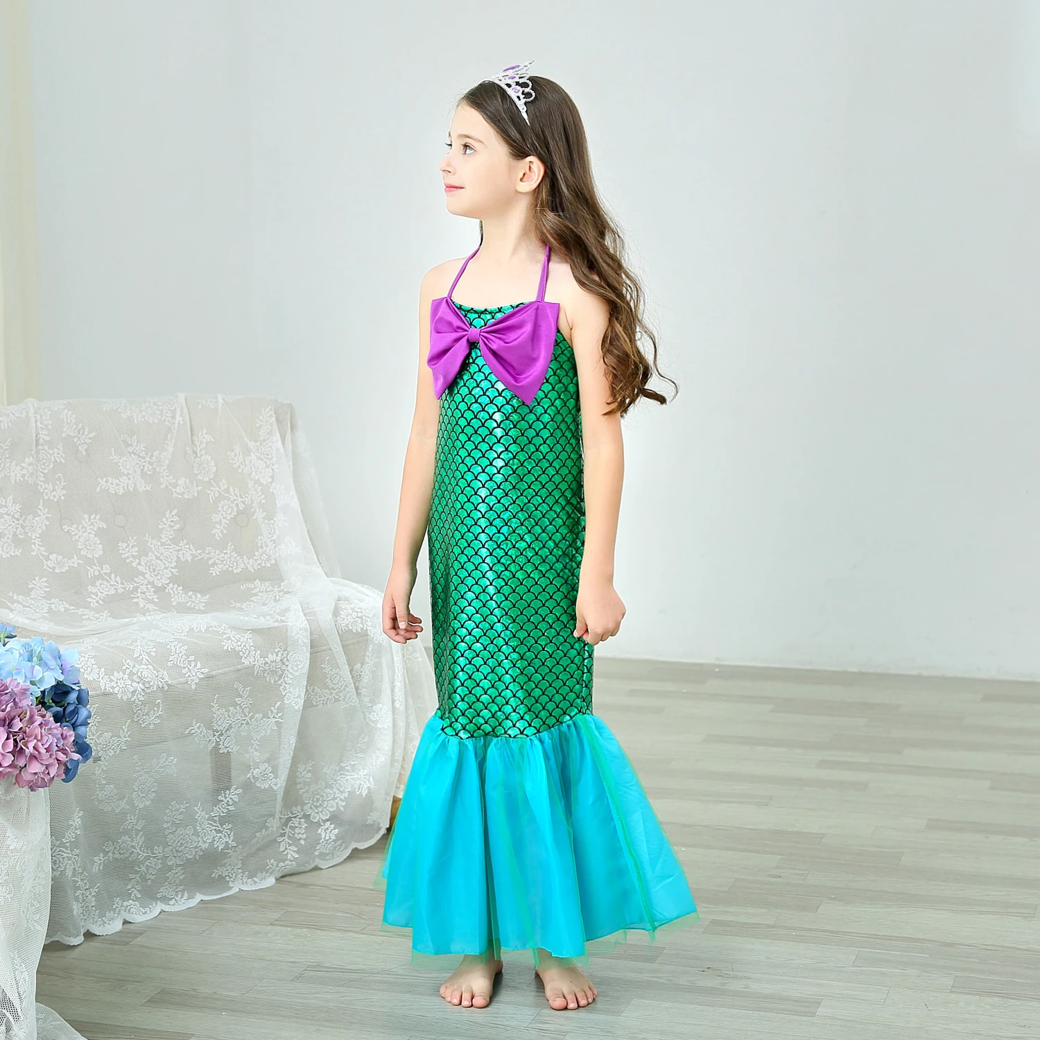 Little Adventures Magical Mermaid Princess Dress Up Baby Costume Kids Spaghetti Cosplay Swim Clothes D75