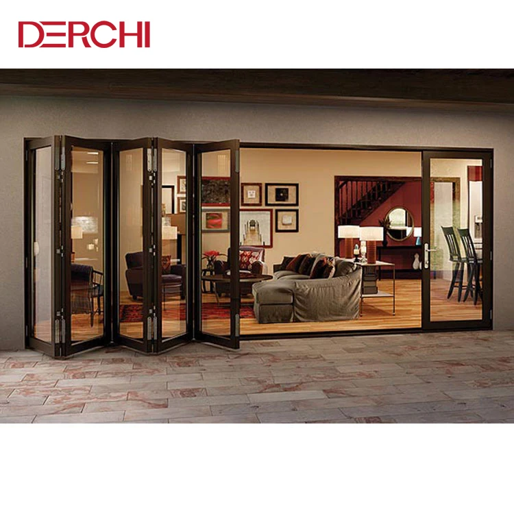 Windproof Aluminum double glazed bifold door exterior glass bi folding entry doors