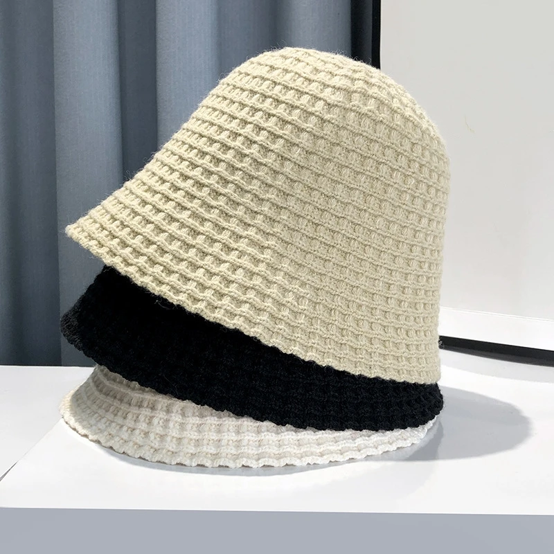Wholesale Female Winter Hat Soft Crochet Bucket Hats Fashion Knitted Crochet Bucket Hats for Women