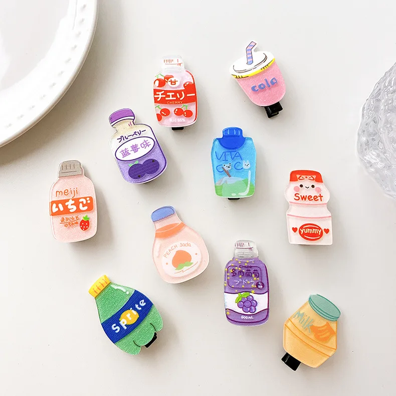 Hair Accessories Lovely Girls Cartoon Bottle Hairpins Cute Sweet Headwear Acrylic Hair Clips for Kids Children