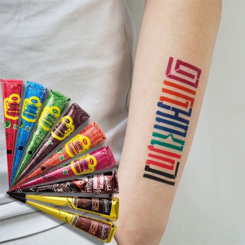 India Multicolor Henna Tattoo Ink Henna Hannah Hand-painted Temporary Tattoo Paint Cream