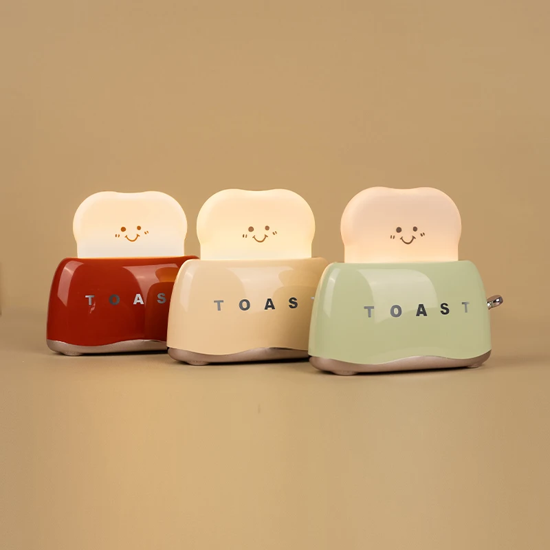 Cute Night Light Toast Lamp Dimmable LED Toaster Night Lamp Rechargeable And Timer Setting Nursery Night Light