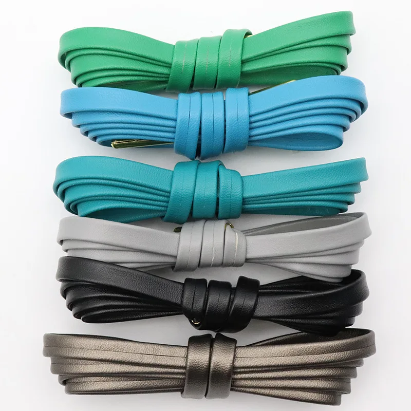 Leather flat 7 mm width 60-180cm pu leather shoe laces 16 colors flat fashion shoelaces for sneakers