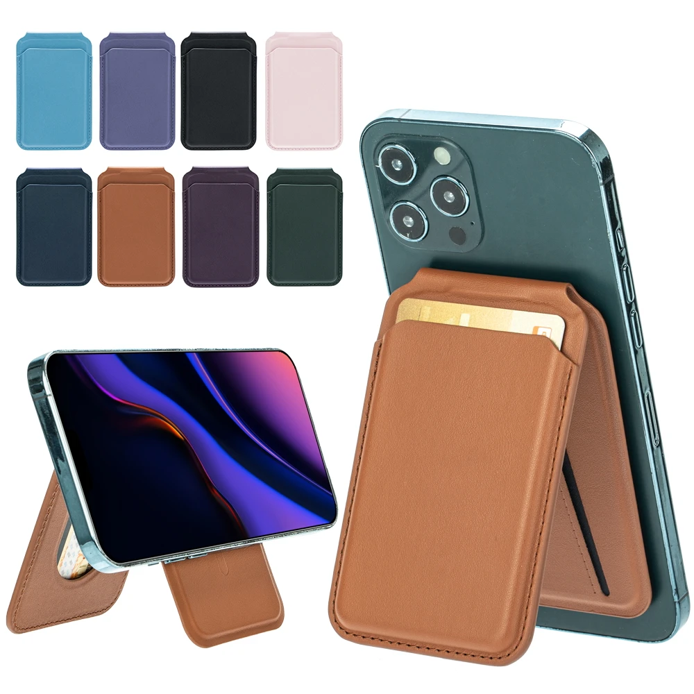 Custom Logo Strong Magnetic RFID Blocking PU Leather Wallet Card Holder Plain Smart Phone Case Secure Credit Card Slots