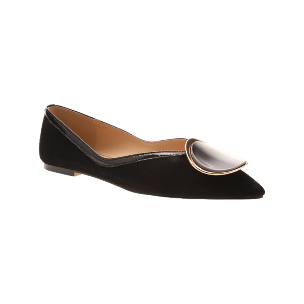 Elegant suede upper ballerina genuine leather women flat pump shoes
