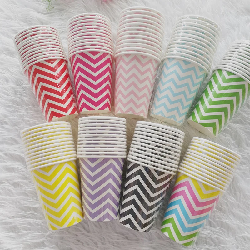 Factory direct sales Disposable Tableware Sets Paper Cups 250ml Strip Paper Cups for Party Water Juice Cola Drinking