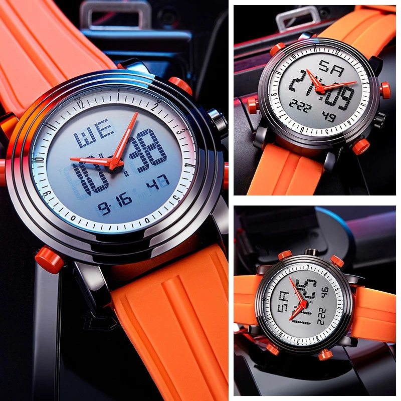Universal watch creative double display glow-in-the-dark cool sports watch silica gel band student electronic watch