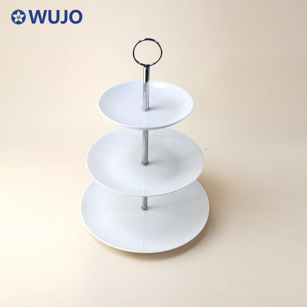Wholesale Porcelain Wedding Cake Display Plate 3 Tier Round Ceramic Cake Plate Stand