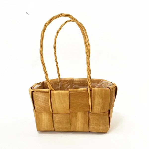 Hot Sale Universal Large White Handmade Round Gift Basket With Handle Flowers Fruit Bread Picnic Gift Storage Basket