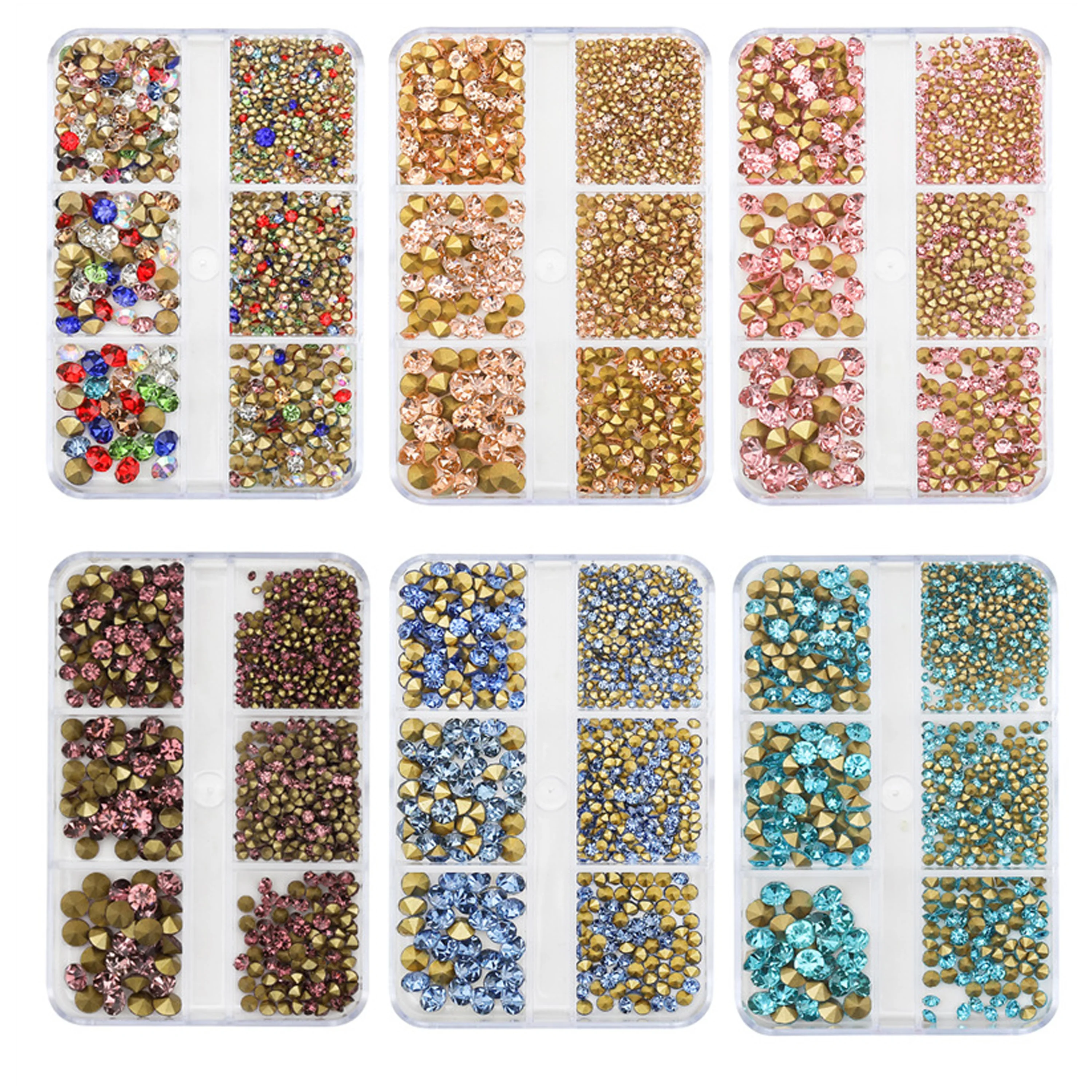 Flatback Rhinestones Kit Mixed 6 Sizes Non Hotfixed 3D Diamond Rhinestones DIY Nail Art Decoration Nail Gems Stones