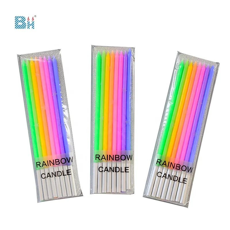 Rainbow candles birthday cake long thin stick