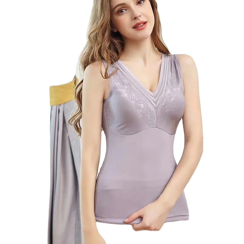 V-neck padded bralettes beautiful back stylish comfortable lingerie lace Plus velvet thickening Warm camisole