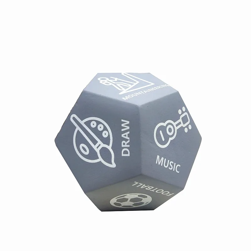 
Hot PU Foam Custom 12 Side Dice Exercise Dice for Home, Fitness, Yoga, Sports Stress Ball Dice 