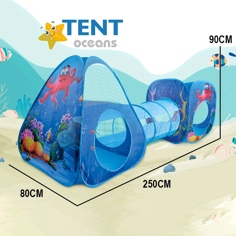 Indoor Kids 3 In 1 Ocean Play Tent Rocket Play Tent With Crawl Tunnel Tents
