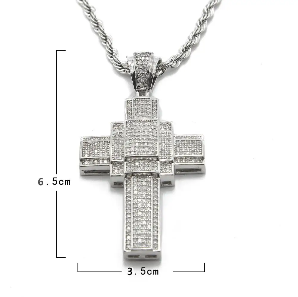 2020 hip hop gold rope chain jewelry iced out gemstone diamond cross pendant necklace