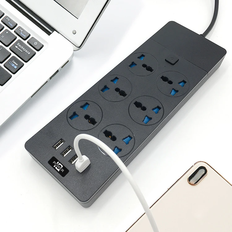 Power Strip With Usb Port 3-way Socket Power Socket With 2m 5m Bold Extension Cord Surge Protector Plug