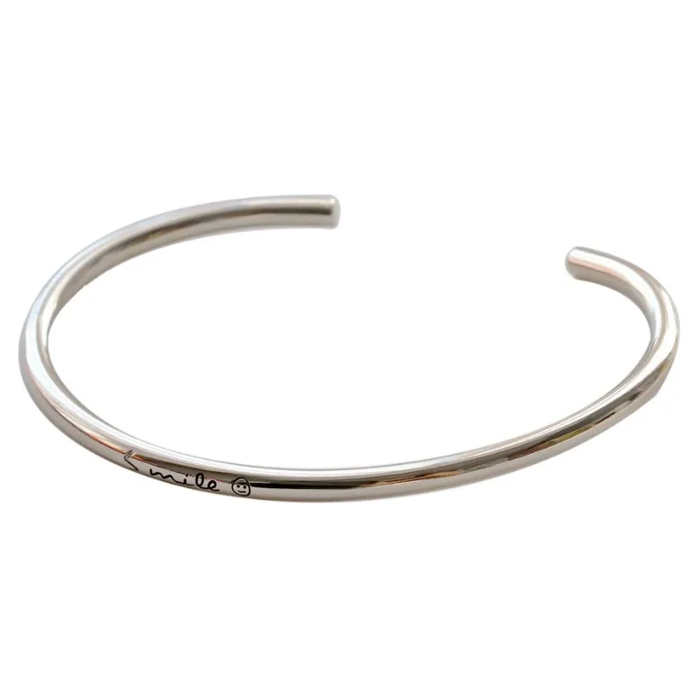 instagram popular followers smile face cutie solid genuine 925 sterling silver plain bangle for girl