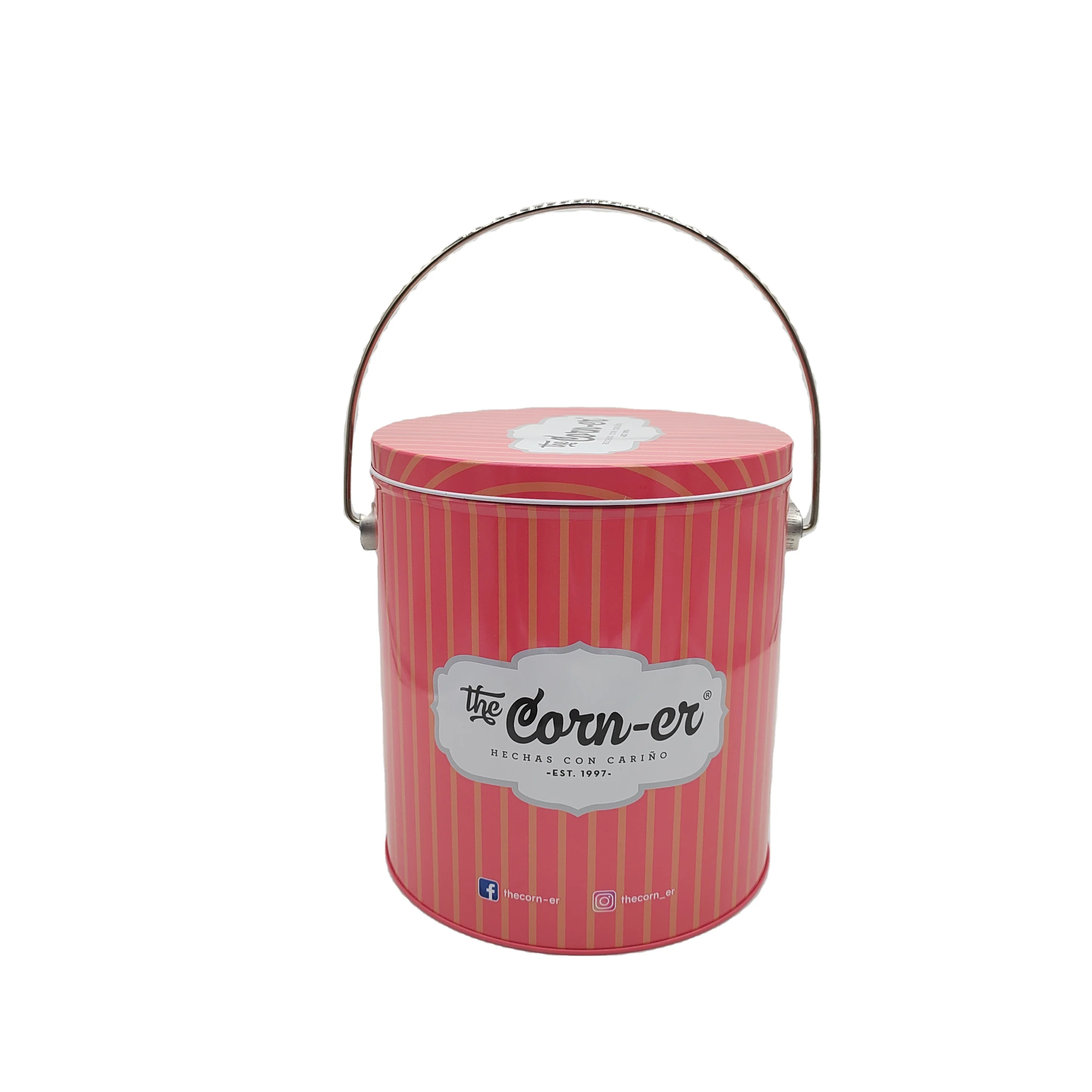 Popcorn Bucket 1 Gallon Metal Tins Packing Snacks Customized CMYK Printing Round Tins