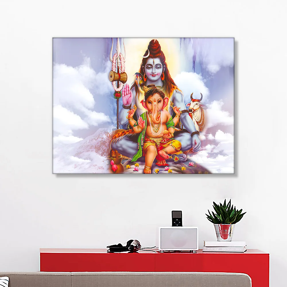 India Hindu Gold Ganesha Temple Elephant God Painting on Canvas Posters Prints Religion Art Wall Art Living Room Decor Cuadros