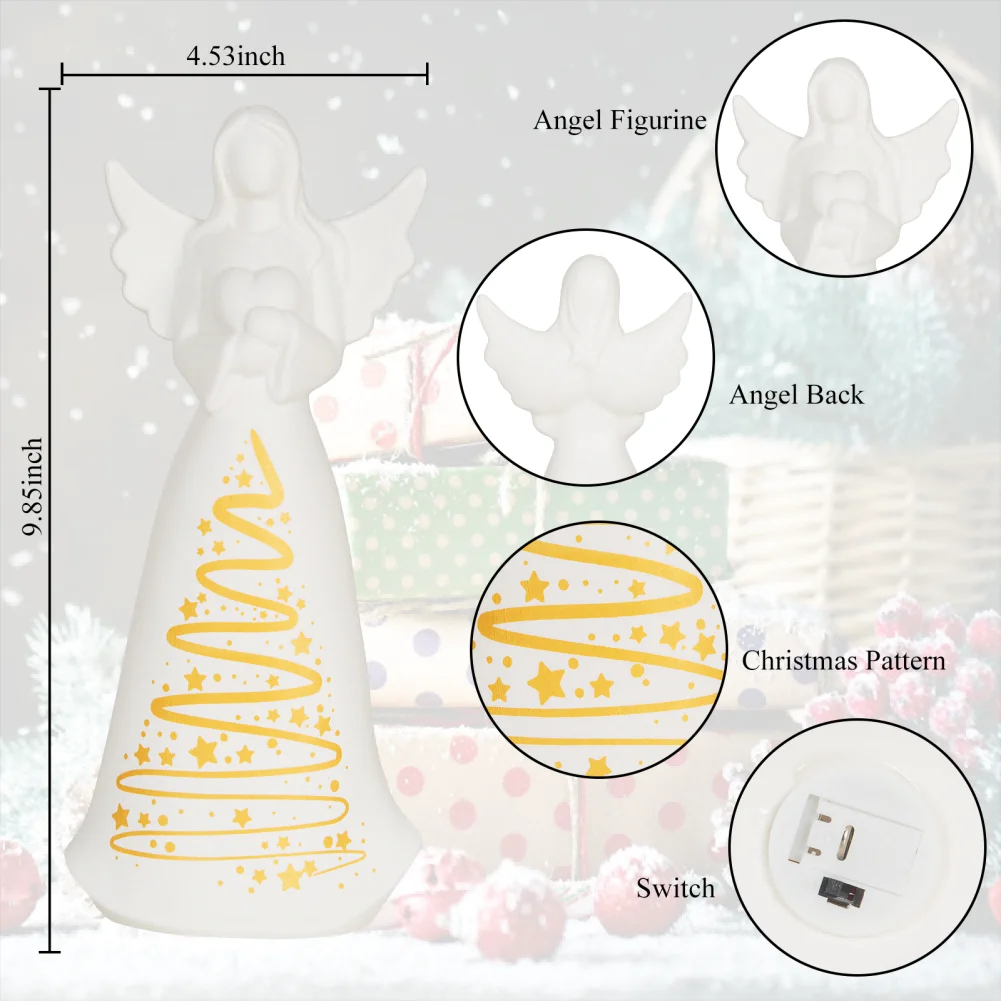 Angel Collectible Figurines, Indoor Ceramic Angels Statues Lights, Porcelain Tabletop Figurine Gifts