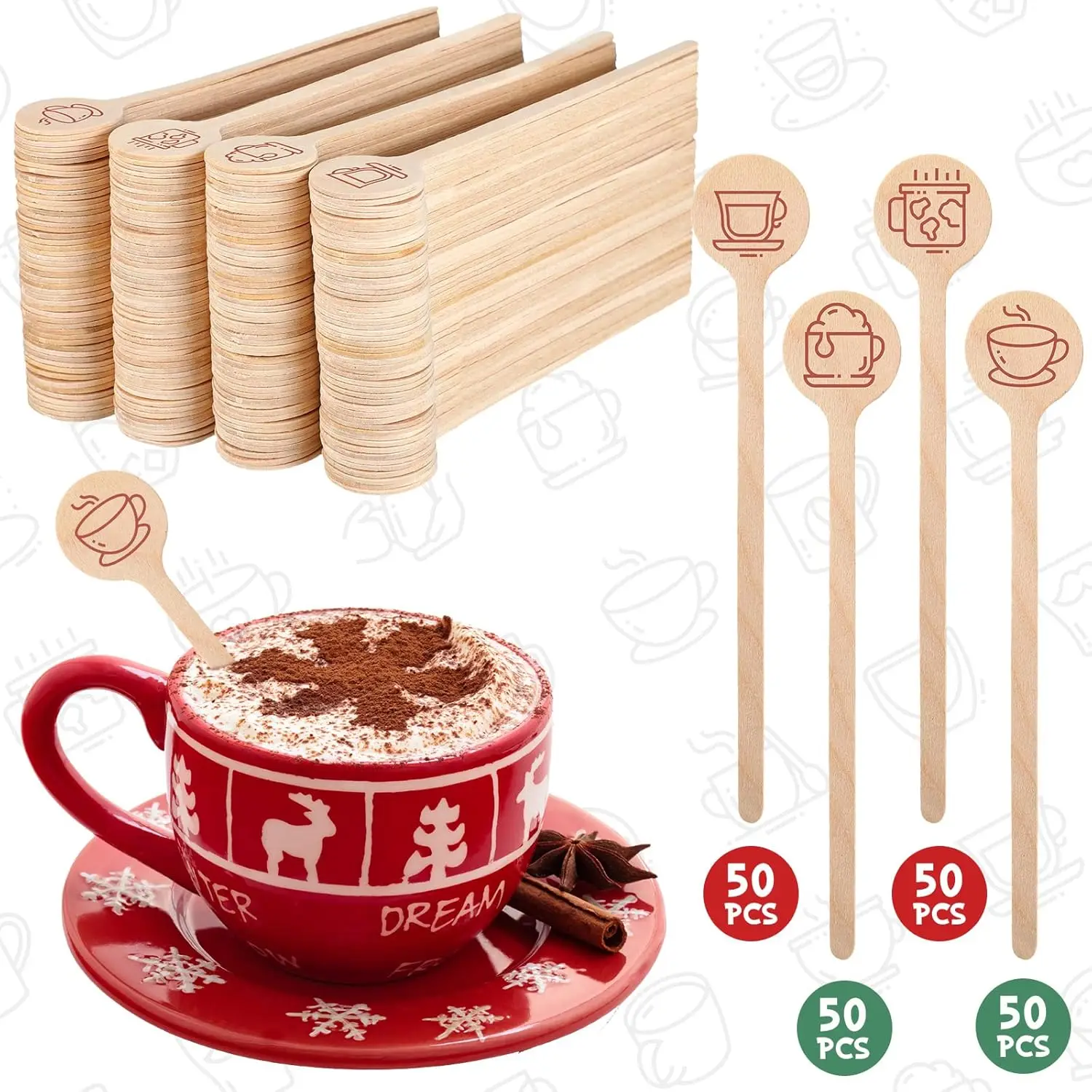 YDS Wooden Coffee Stirrer 6 Inch Disposable Wooden Cocktail Drink Stirrers Beverage Coffee Stir Sticks