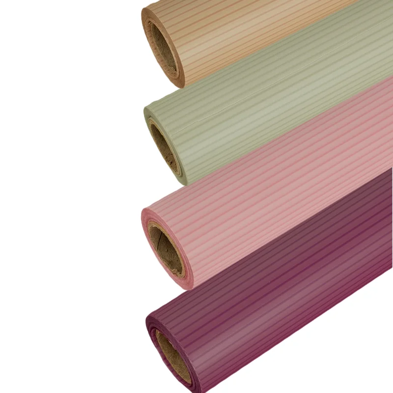 
Hanlin New Design Striped Soft Waterproof Bopp Plastic Film Cherry Pink Colorful Flower Bouquet Wrapping Paper 
