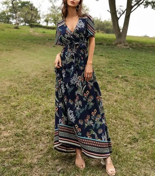 2024 Wholesale African Womens Clothing Elegant Long Puff Sleeve Square Neck Solid Color Maxi Plus Size Dresses