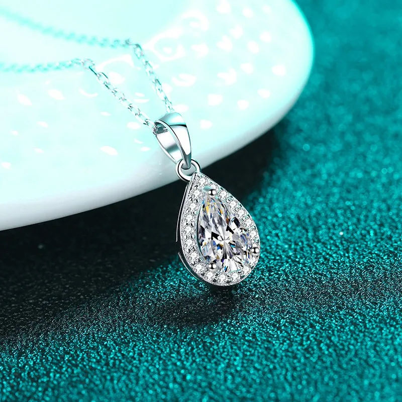 925 Sterling Silver Pear Shaped Solitaire Pendant Necklace for Brides