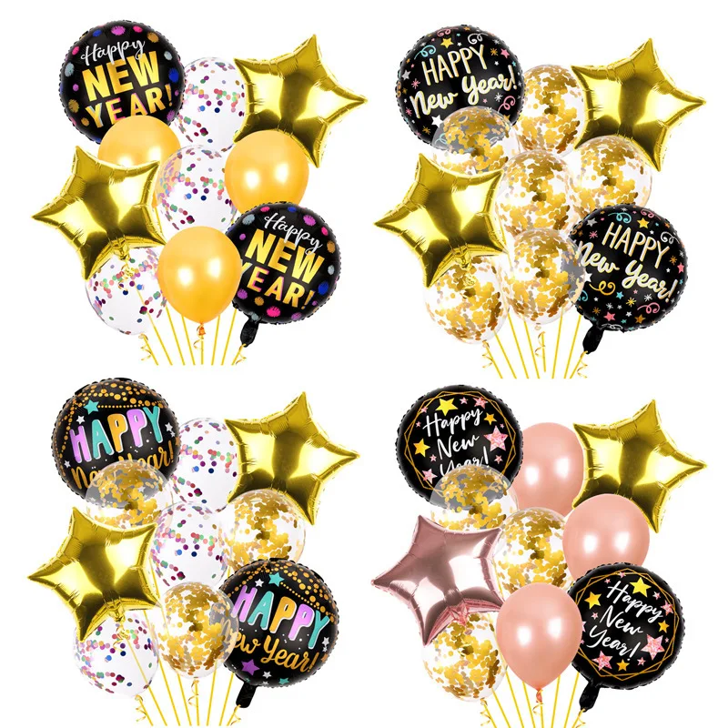 10pcs 2023 Happy New Year Balloon Set Christmas themed party  aluminum balloon gold star globos balloons