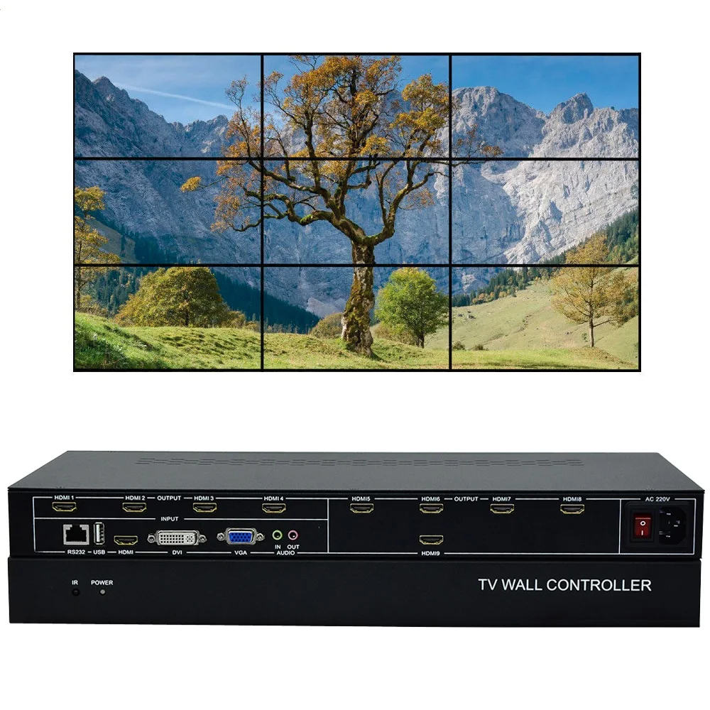 3x3 video wall controller 1x9 1x8 2x3 3x2 2x4 4x2 2x5 USB DVI VGA HDMI splicing TV Wall video wall controller processor