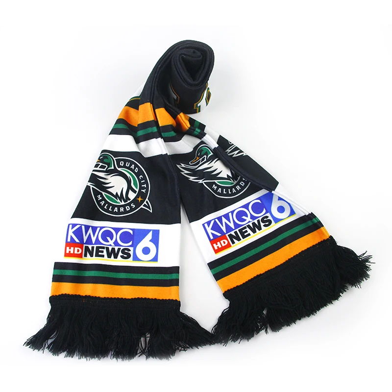 JIBIL Custom Your Own Logo Double Sides Promotional Jacquard Acrylic Knitted Sports Club Fans Keep Warm Winter Scarf