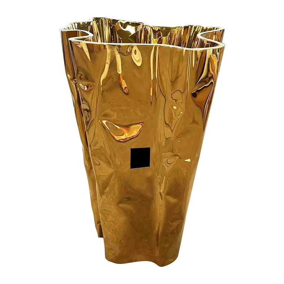 Light luxury club villa KTV tree root mirror gold special-shaped metal stainless steel wash basin
