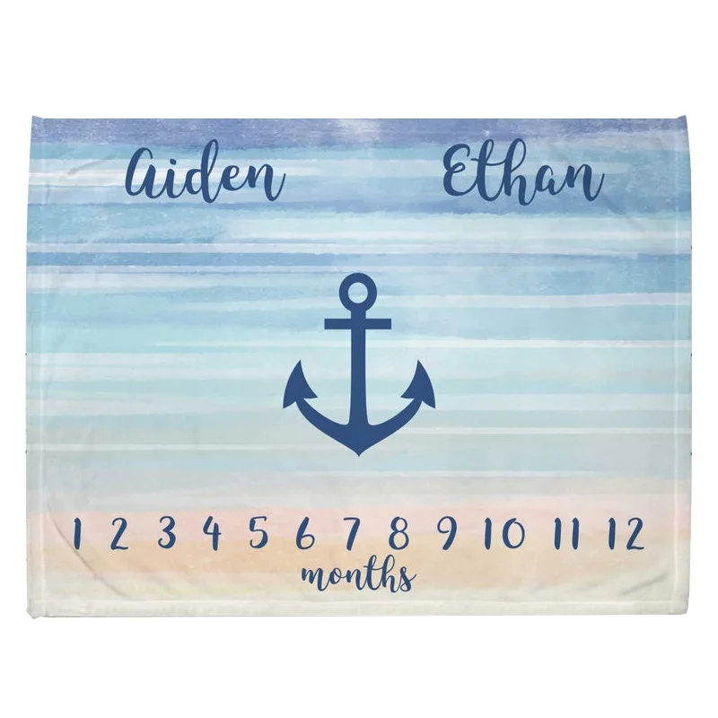 Cartoon Elephant Baby Monthly Milestone Blanket for Twins Baby Photo Blanket for Boyr or Girl Newborn Shower Gift