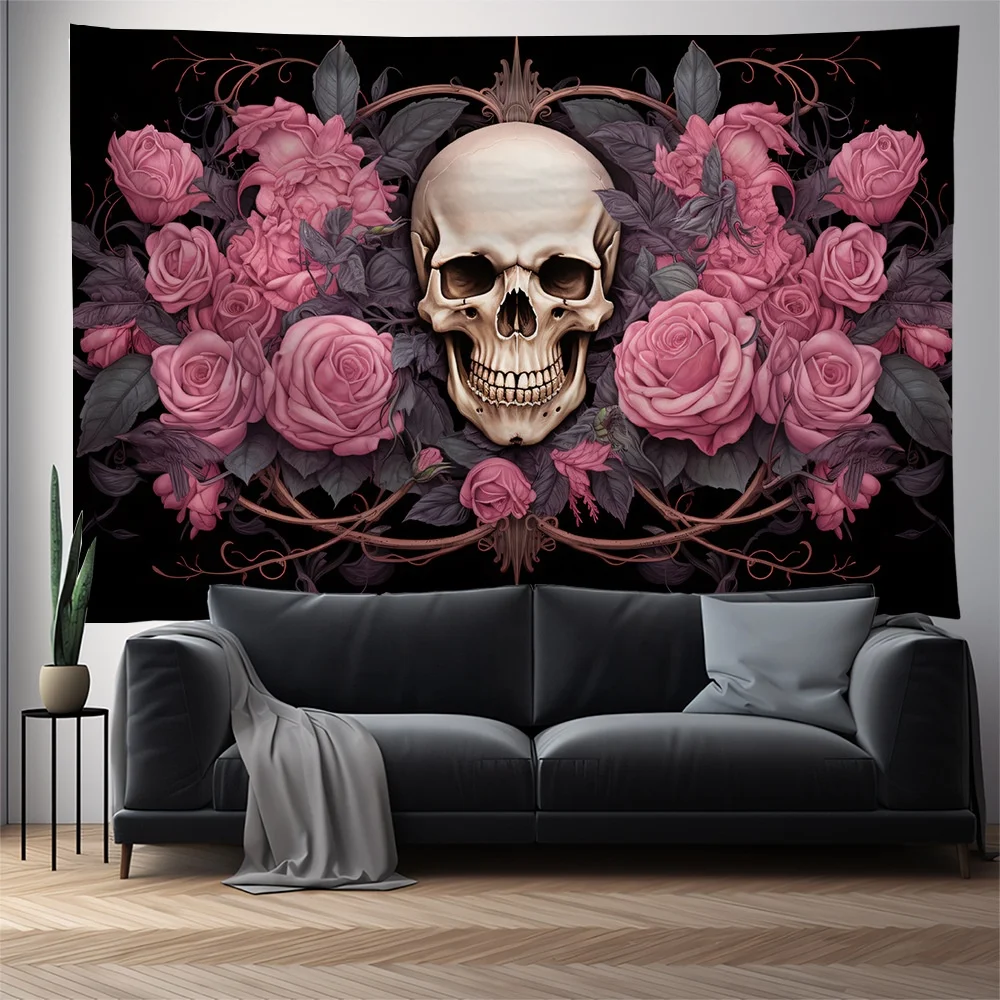 Wonderful designs  polyester material black light skulls wall tapestry
