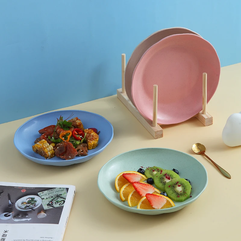Unbreakable tray wheat straw plate 20.5cm fruit plates  4pcs set 8 inch cyclone dish fashion shape