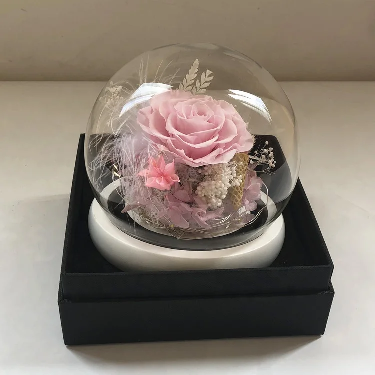 Wholesale New model Valentine day Birthday Christmas gifts everlasting rose flower led light wishing bottle with preserved roses