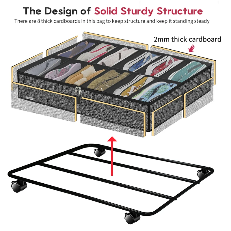 Under-Bed Storage Master and Innovative Organizer The Shoe Rack with Wheels for Your Closet 2 Pack