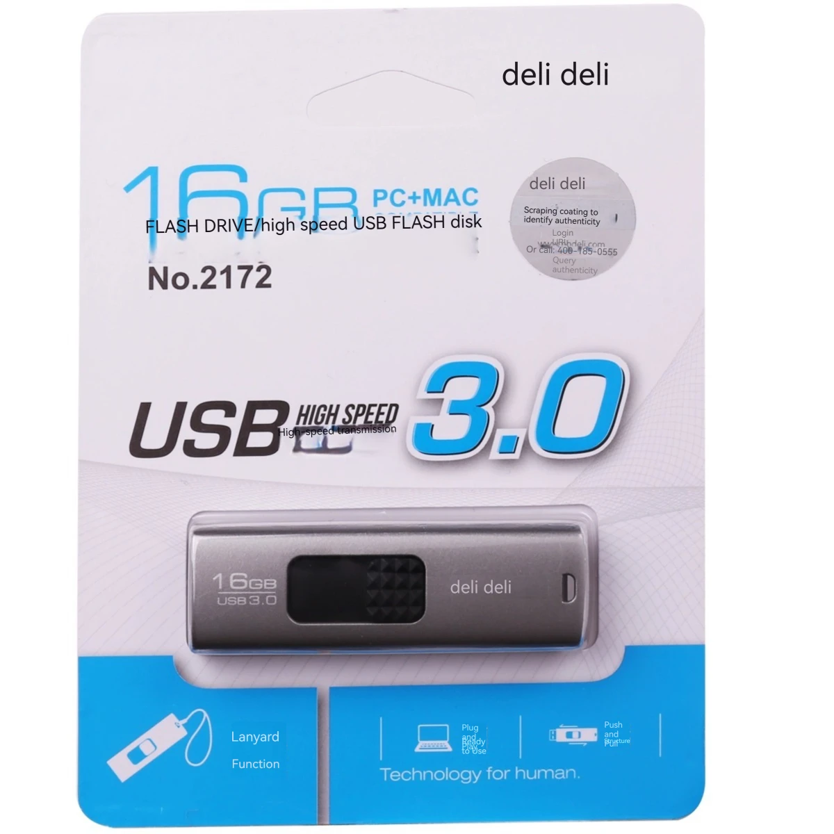 Deli 2172  High Quality Push-pull U Disk 16G Transmission Stable Shell Reading Fast USB Drive