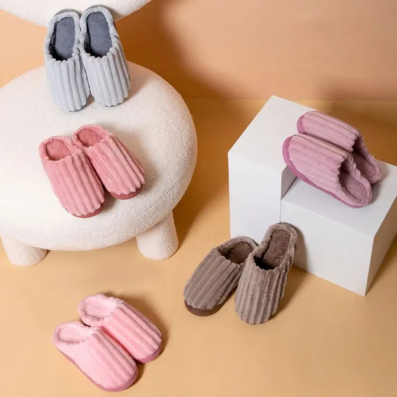 Hot Sale Plush Slippers Warm Rabbit Fur Indoor Non-Slip Winter Cotton Shoes Men And Women With The Same Style Wholesale