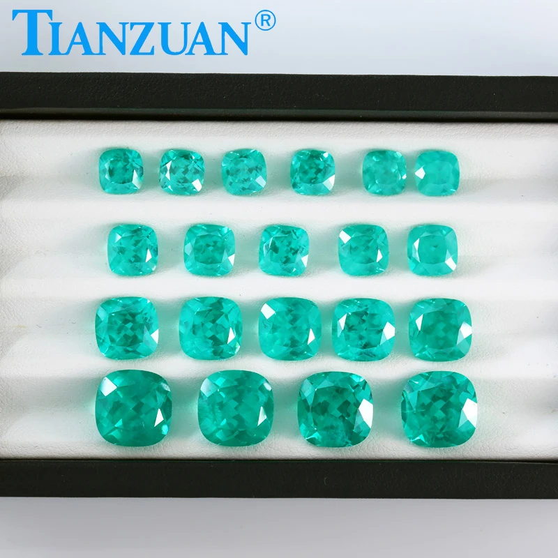 Cushion shape lab grown Paraiba color Yttrium Aluminum Garnet Cultivated Tsavorite with inclusions artificial gem stone