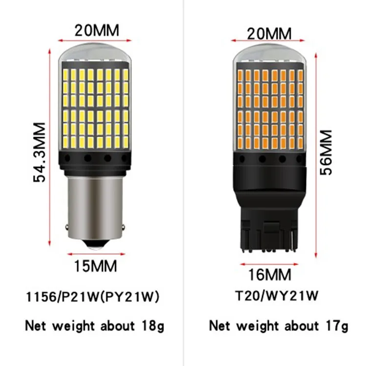 White/Amber Canbus 1156/BAU15S 3156 7440 7443 led 144smd 3014 turn signal light brake light bulbs