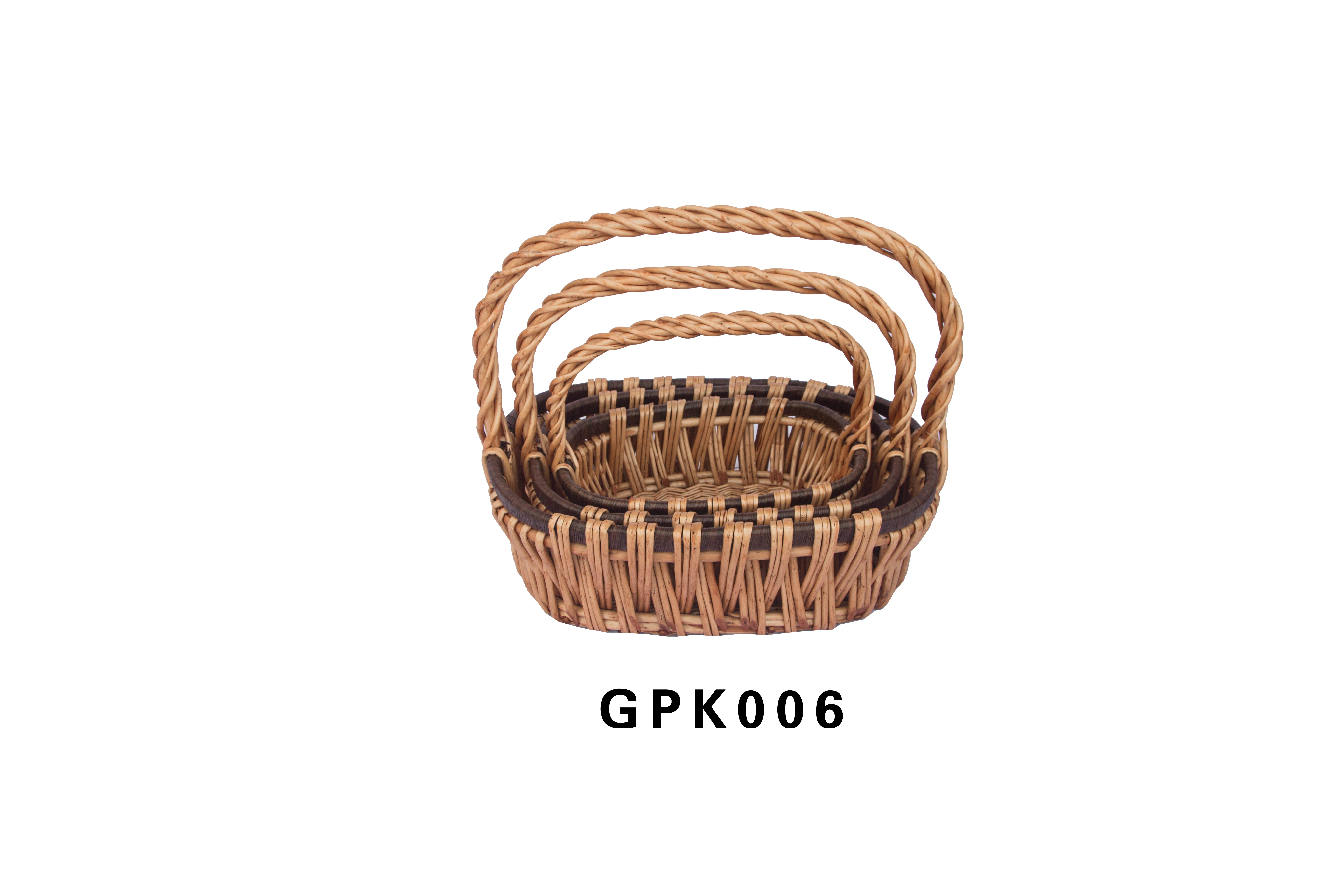 Handmade woven willow wicker and woodchip basket decorative gift baskets hamper with handle set of 3