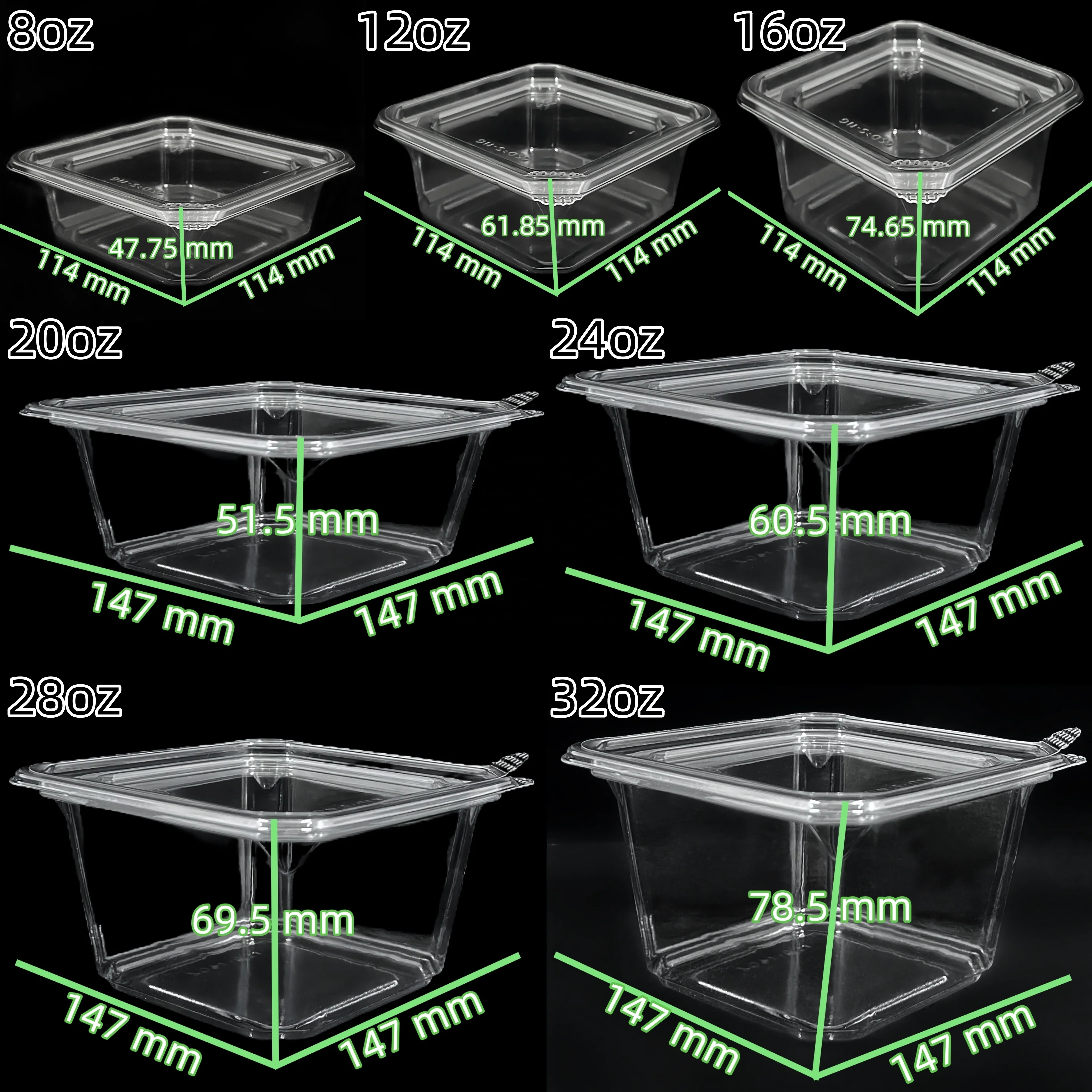 8 12 16 20 24 28 32oz Clear Plastic Container With Lid Cake Food Disposable Clear Plastic Box Packaging